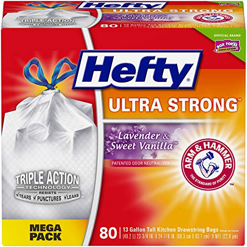 Hefty Ultra Strong Trash Bags, Tall Kitchen Drawstring, Lavender Sweet Vanilla