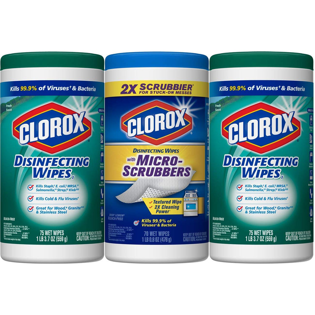 Clorox Disinfecting Wipes Plus with Micro-Scrubbers Value Pack - Bleach Free Cleaning Wipes, 220 Count Each (Pack of 3)