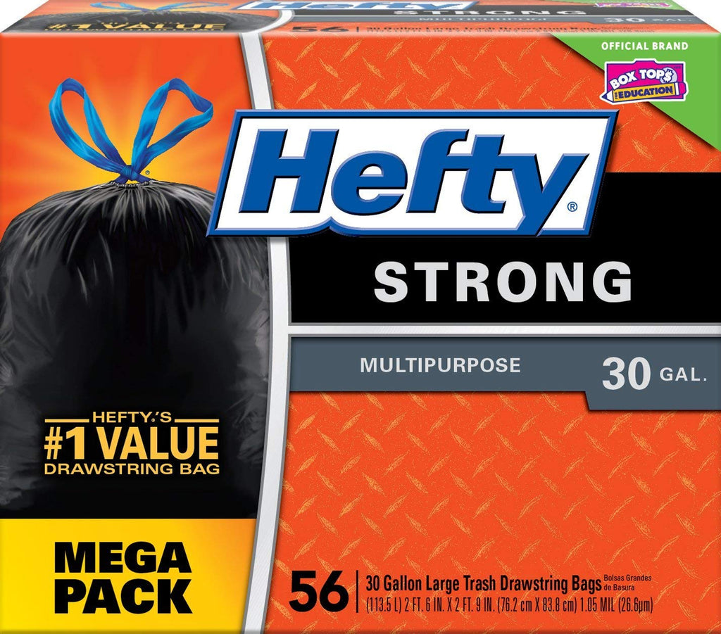Hefty Strong Large 30 Gallon Trash Bags - Multipurpose - Drawstring - 56 Count