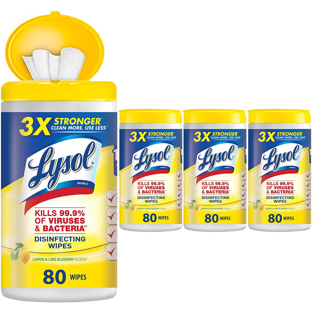 Lysol Disinfecting Wipes, Lemon &amp; Lime Blossom, 320ct (4X80ct),Packaging May Vary