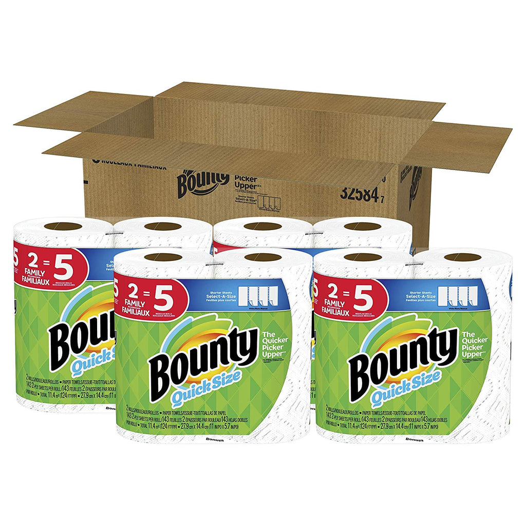 Bounty Quick-Size Paper Towels, White, 8 Family Rolls = 20 Regular Rolls